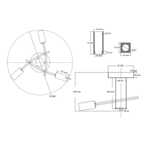 Topaz 3 Light Polished Chrome c/w Square Glass